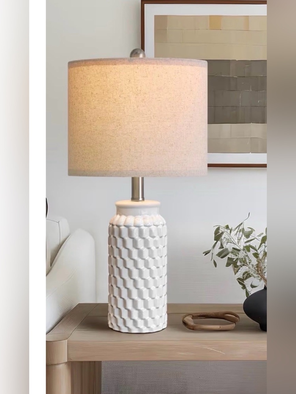USumkky 20.5" White Modern Ceramic Bedside Lamp